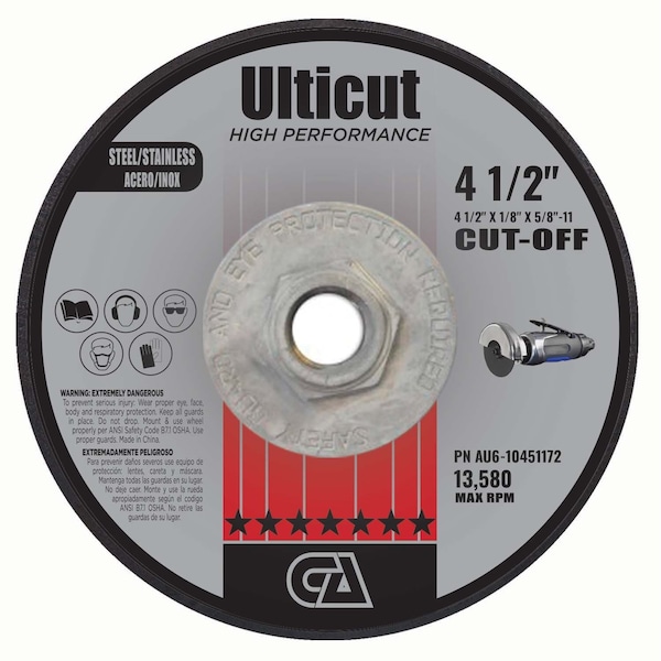 Continental Abrasives 4-1/2" x 1/8" x 5/8-11" Ulticut T27 Depressed Center Cutting and Grinding and Notching Wheel AU6-10451172 - main